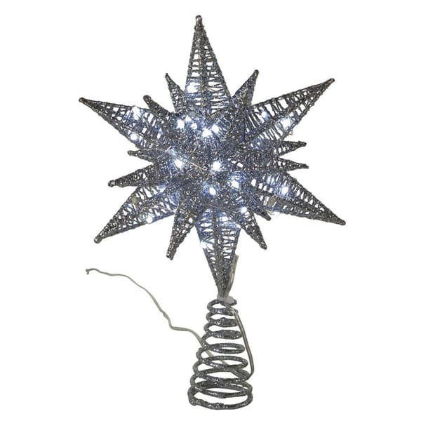 Kurt Adler Pre-Lit Twinkling LED Silver Starburst Tree Topper