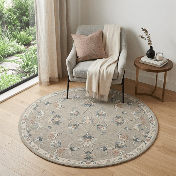 HomeRoots Grey Round Wool Hand Tufted Area Rug - image 