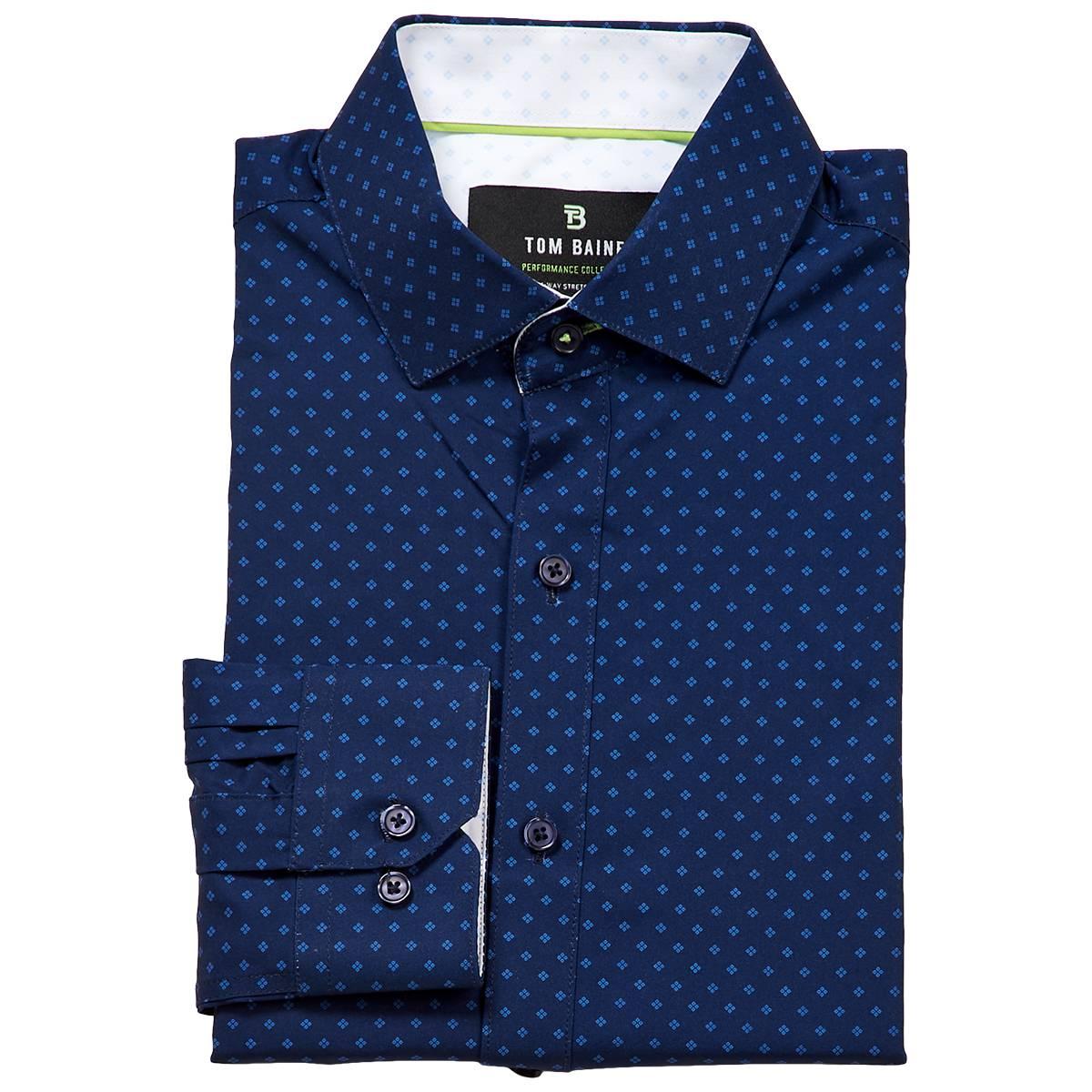 Mens Tom Baine Slim Fit Performance Dress Shirt - Navy Diamonds