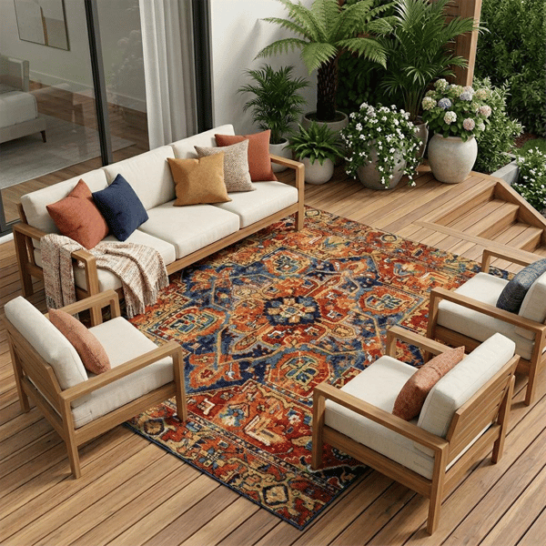 HomeRoots Red Orange & Blue Oriental Non Skid Area Rug - image 