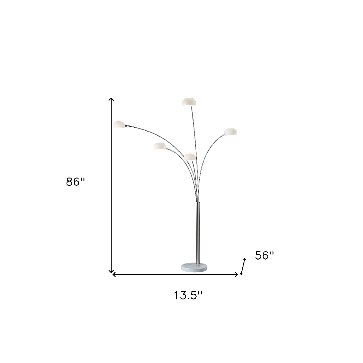 HomeRoots 86in. Steel Five Light Tree Floor Lamp With Glass Dome
