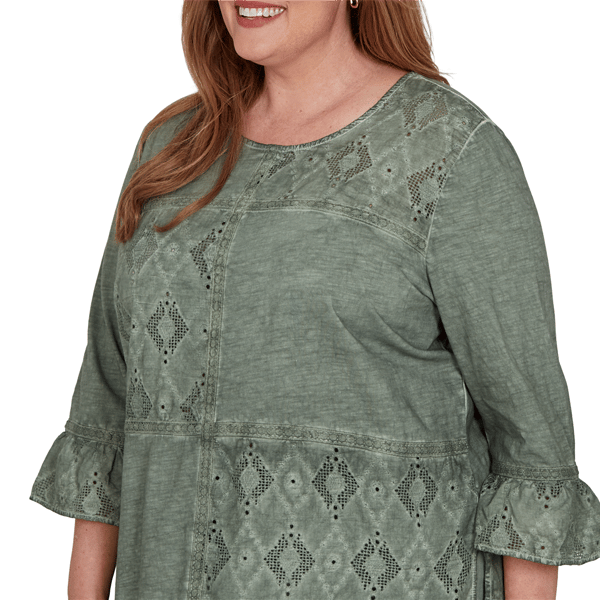 Plus Size Alfred Dunner Provence Flounce Sleeve Patchwork Blouse