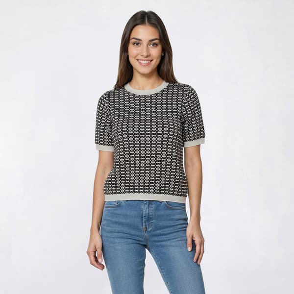Womens Adrianna Papell Short Sleeve Geometric Circle Sweater - image 