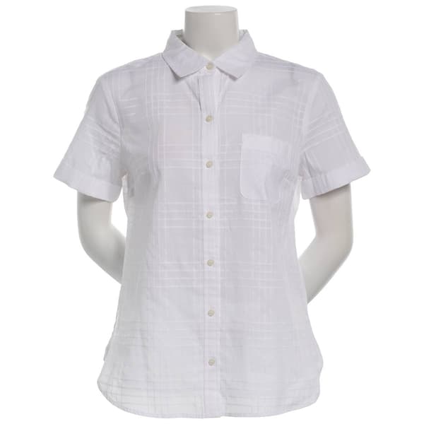 Womens Nautica Dobby Plaid Camp Button Down