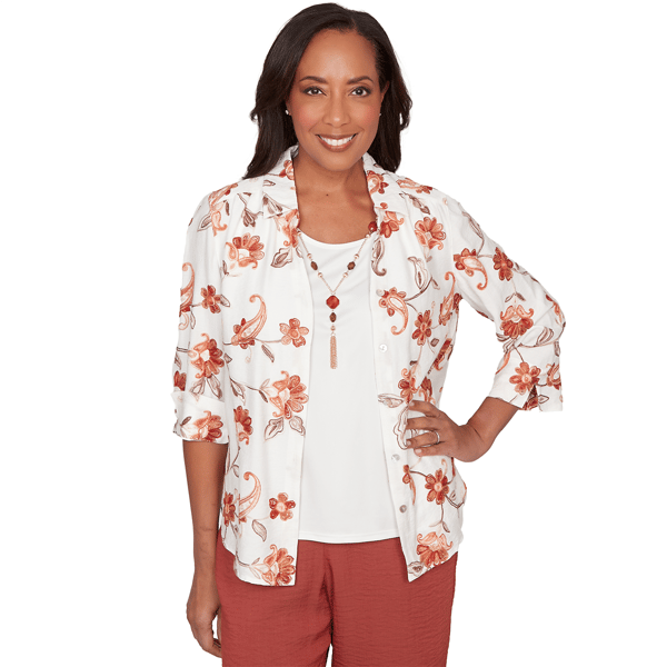 Petites Alfred Dunner Spice Market Paisley Floral Collared Two I - image 