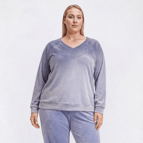 Plus Size Goodnight Kiss Silky Velour Solid Henley Pajama Tee