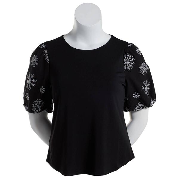 Womens Adrianna Papell Short Embroidered Eyelet Sleeve Top - image 