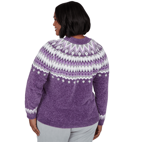 Plus Size Alfred Dunner Vail Amethyst Fair Isle Chenille Sweater