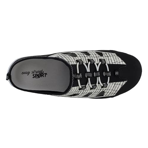 Womens Easy Street Barbara Black Leather & Tapestry Clogs