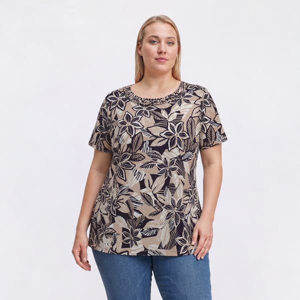 Plus Size Emily Daniels Tropical Soutache Round Neck Blouse - image 
