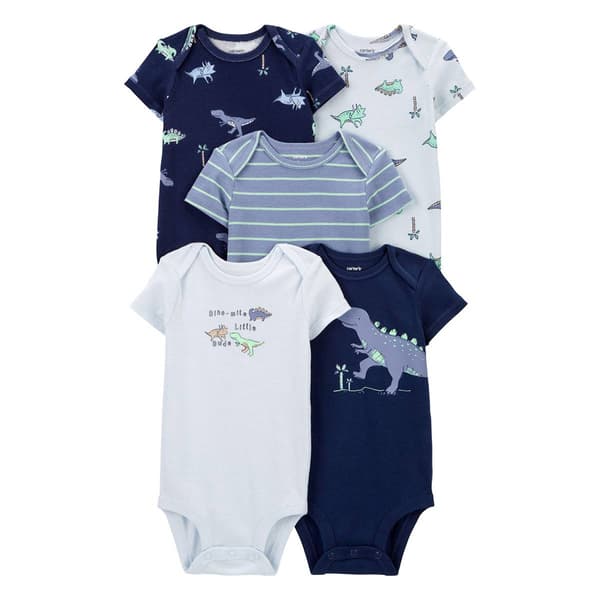 Baby Boy &#40;NB-24M&#41; Carters&#40;R&#41; 5pk. Dino & Stripe Bodysuits - image 