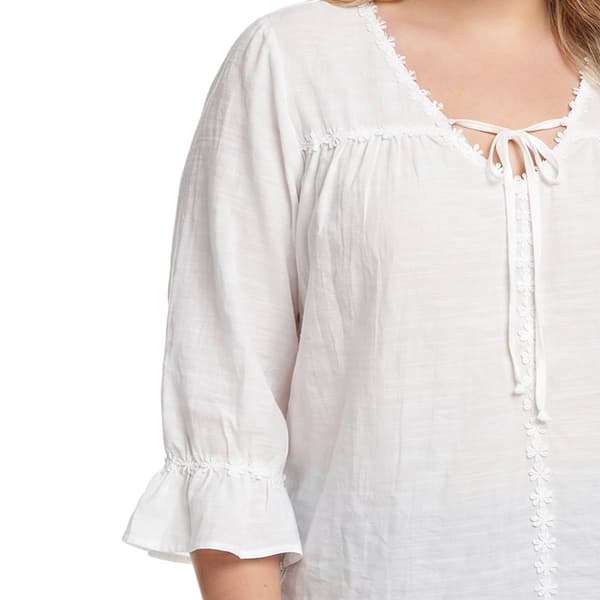 Plus Size NY Collection 3/4 Ruffle Sleeve Tie Neck Blouse