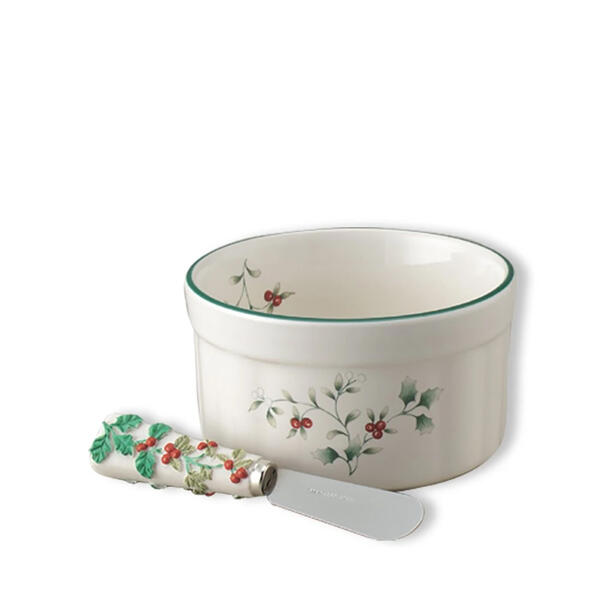 Pfaltzgraff Dip Bowl & Spreader W/ Green Rim - image 