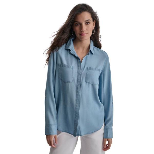 Womens DKNY Long Sleeve Split Back Button Front