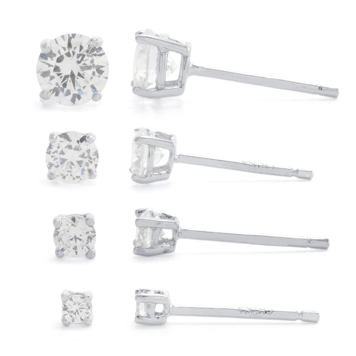 Athra Sterling Silver 4pc. CZ Stud Earrings Set