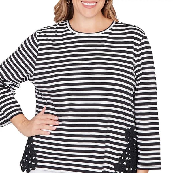Plus Size Ruby Rd. Sunset Blvd 3/4 Sleeve Stripe Lace Blouse