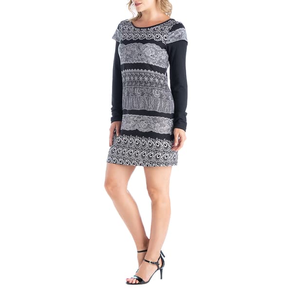 Womens 24/7 Comfort Apparel White Lace Long Sleeve A-Line Dress