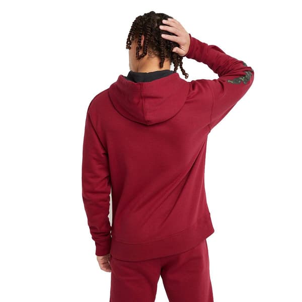 Mens Champion Camo Fleece Hoodie With Sleeve Script - Cranberry