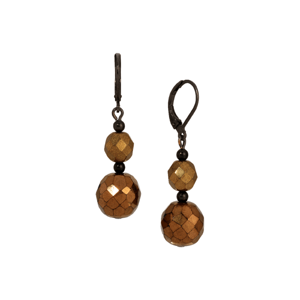 1928 Black-Tone Bronze Faceted Bead Drop Earrings - image 
