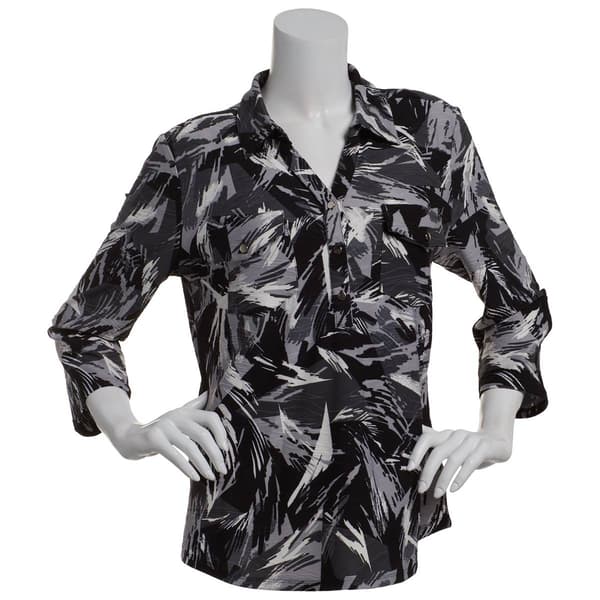 Womens Emily Daniels 3/4 Sleeve Two Pocket Henley Blouse - image 