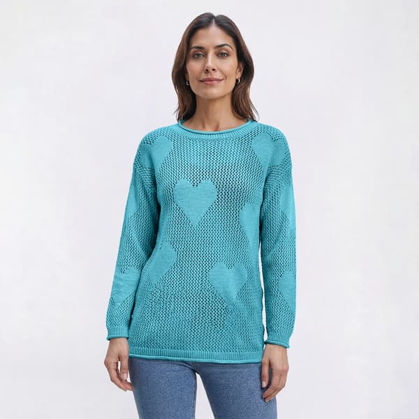 Womens Hanna & Gracie Long Sleeve Heart Crochet Sweater - image 