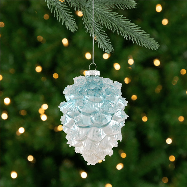 Northlight 4.75in. Icy Pine Cone Glass Christmas Ornament - image 