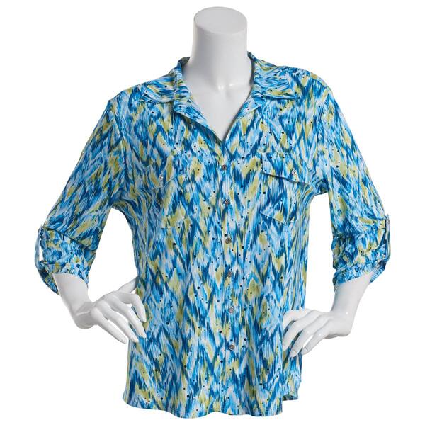 Womens Emily Daniels 3/4 Sleeve Disco Dot Abstract Button Down - image 