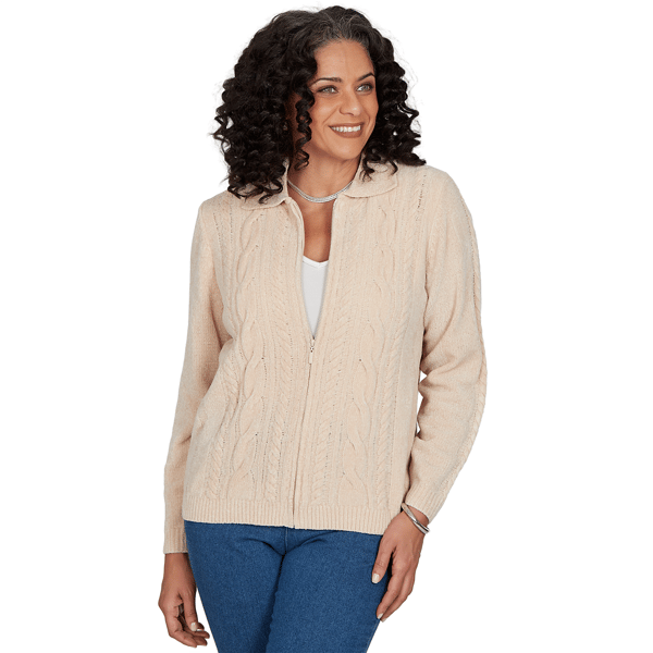 Petite Alfred Dunner Classics Cable Knit Zip Front Cardigan - image 