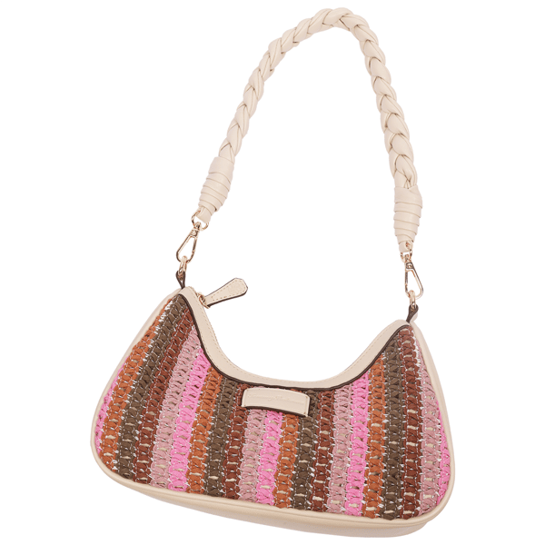Tommy Bahama Striped Woven Ribbon Zip Top Hobo Bag