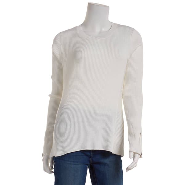 Womens Retrology Allover Rib Crew Neck Zipper Sleeve Sweater