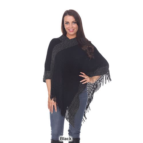 Womens White Mark Sansa Gold Knit Fringe Poncho