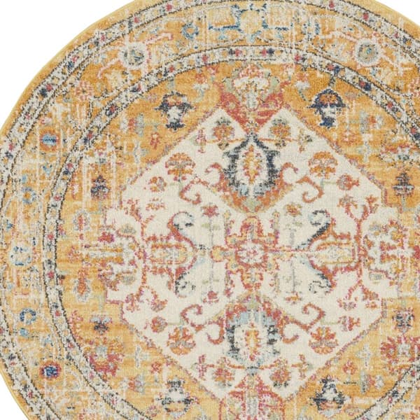 9th & Pike® Ivory and Yellow Medallion Round Area Rug