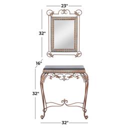 9th & Pike® Bronze Metal Traditional Console Table with Mirror