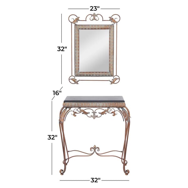 9th & Pike® Bronze Metal Traditional Console Table with Mirror