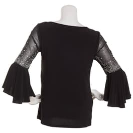 Plus Size MSK Beaded Bell Sleeve Mesh Inset Blouse