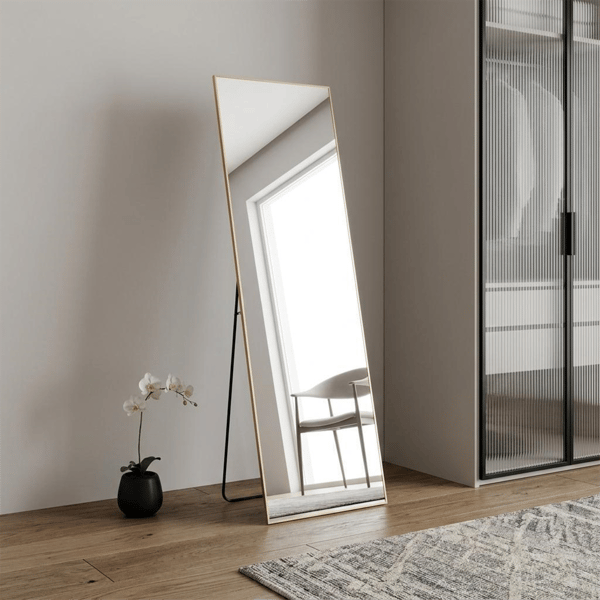 HomeRoots 63in. Gold Freestanding & Wall Mount Framed Full Mirror