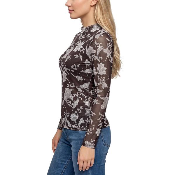 Womens NY Collection Long Sleeve Paisley Mesh Tee