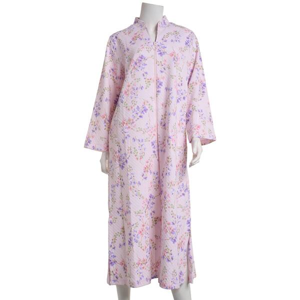 Womens Miss Elaine Watercolor Floral Long Zip Robe - image 