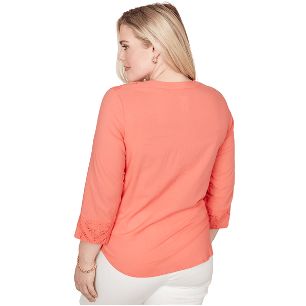 Petite Alfred Dunner Resort Living Lace Scroll Henley Blouse