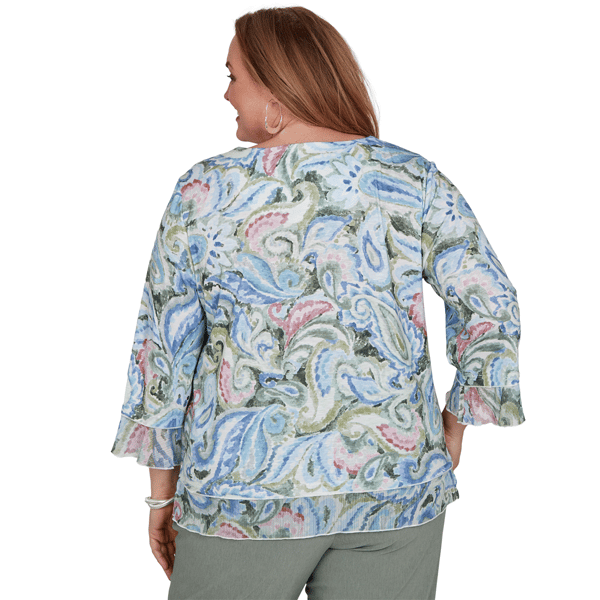 Plus Size Alfred Dunner Provence 3/4 Ruffle Sleeve Paisley Blouse
