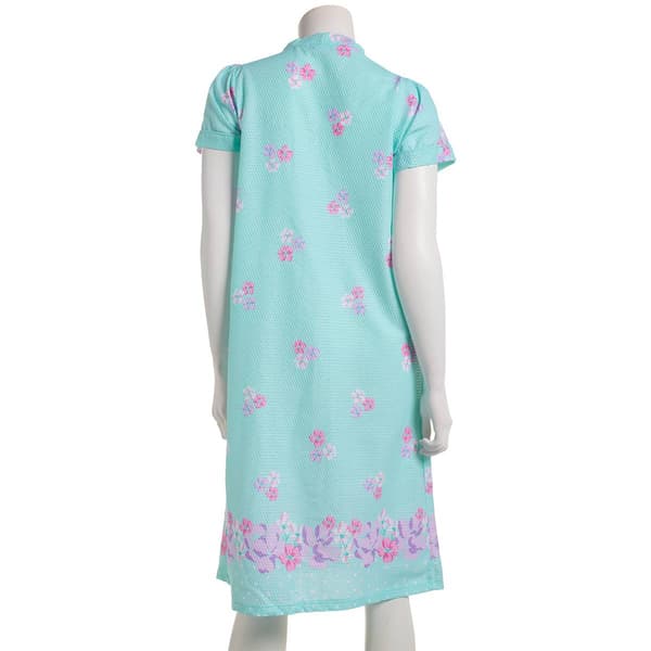 Womens Elegant Emily Short Sleeve Floral Zip Duster - Aqua