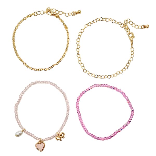 Ashley Gold 4pc. Pink Bead Heart Bracelet Set - image 