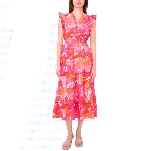 Petite MSK Flutter Sleeve V-Neckline Tier Floral Midi Dress - image 