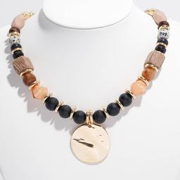 Ashley Cooper(tm) Gold-Tone Black Marble Beaded Accent Disc Pendant