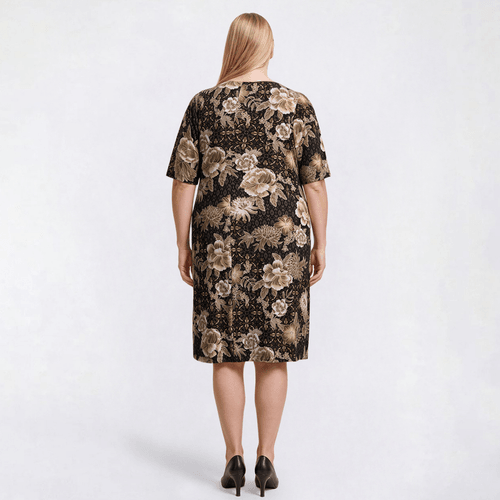 Plus Size Connected Apparel Elbow Sleeve Floral Shift Dress