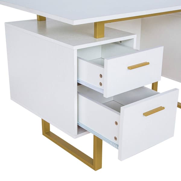 Techni Mobili 51in. White & Gold Office Desk w/Drawers & Storage