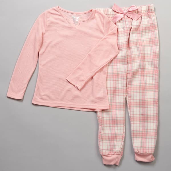 Girls &#40;7-16&#41; Sleep On It Long Sleeve Henley w/ Plaid Pajama Pants - image 