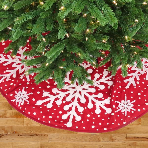 National Tree 52in. Red Tree Skirt w/ Snowflake Embroidery