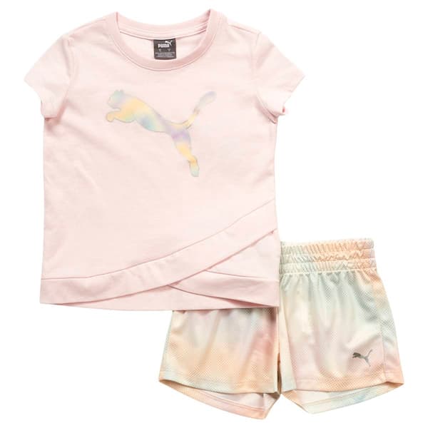Girls &#40;4-6x&#41; Puma&#40;R&#41; Solid Crossover Hem Tee & Ombre Dot Shorts Set - image 
