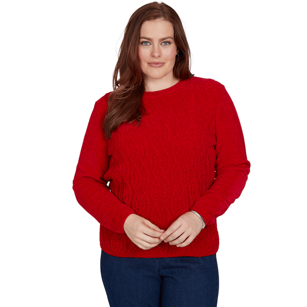 Petites Alfred Dunner Classics_F6 Cable Pullover Chenille Sweater - image 